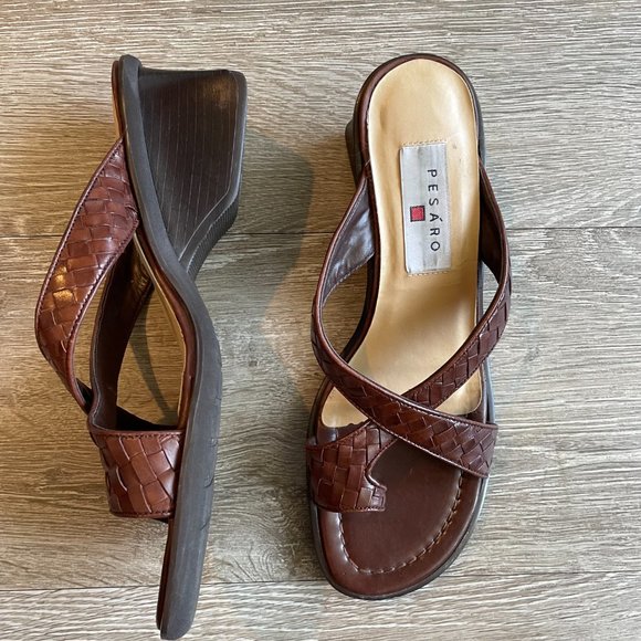Pesáro leather top toe sandals | Toe strap sandal | Wedge sandal | size 8.5 - Picture 3 of 4